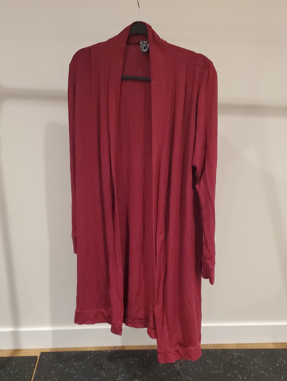 Lilikoi - Open Front Long Cardigan - Deep Wine Red